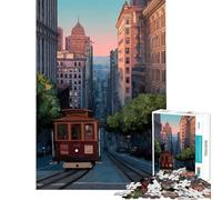 1000 Piece Jigsaw Puzzles for Adults Jigsaw San Francisco Cable Car Illustration Help The Brain Exercise Precision Cutting Impossible Game Suitable for Ages 14 And Up (38x52cm)