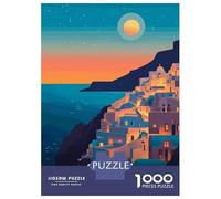 1000 Piece Jigsaw Puzzles for Adults Jigsaw Santorini Sunset Puzzles for Adults Fun Games Wall Art Fun at Home Activities, 70x50cm/1000pcs