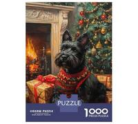 1000 Piece Jigsaw Puzzles for Adults Jigsaw Scottish Terrier Christmas Portrait Holiday Scottish Dog Adult Jigsaw Puzzle Hands-on Game Perfect Decoration Challenging Game Gifts 52x38cm/1000pcs