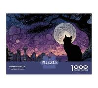 1000 Piece Jigsaw Puzzles for Adults Jigsaw Seattle Skyline Cat And Moon Puzzles for Adults Relax Games Birthday Present Christmas Birthday Gifts 52x38cm/1000pcs