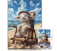 1000 Piece Jigsaw Puzzles for Adults Jigsaw Sheep in A Beach Chair Ideal for Quiet Relaxing Moments Clean Uniform Cut Leisure Toy Size 50x75cm