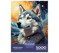 1000 Piece Jigsaw Puzzles for Adults Jigsaw Siberian Husky Night Sky Puzzles for Adults Relax Games Birthday Present Christmas Birthday Gifts 52x38cm/1000pcs