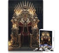 1000 Piece Jigsaw Puzzles for Adults Jigsaw Skeleton King on Throne of Bones Ideal for Quiet Relaxing Moments Clean Uniform Cut Leisure Toy Size 38x26cm