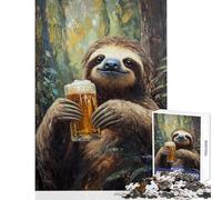 1000 Piece Jigsaw Puzzles for Adults Jigsaw Sloth Sips Beer Jigsaws for Adults Fun Games Hand Speed Race Challenging Game Gifts (Size 38x52cm)