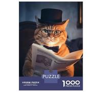 1000 Piece Jigsaw Puzzles for Adults Jigsaw Smart Funny Tabby Hat Cat Puzzles for Adults Anti-Stress Toys But Fun And Humorous Challenging Game Gifts 52x38cm/1000pcs