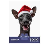 1000 Piece Jigsaw Puzzles for Adults Jigsaw Smiling Xoloitzcuintli Dog with Santa Hat Adult Jigsaw Puzzle Family Game Stress Reliever Challenging Game Gifts 52x38cm/1000pcs
