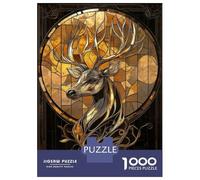 1000 Piece Jigsaw Puzzles for Adults Jigsaw Stained Glass Deer Adult Jigsaw Puzzle Toy Wall Decor A Work of Art Fun Activities at Home 52x38cm/1000pcs