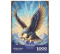 1000 Piece Jigsaw Puzzles for Adults Jigsaw Stained Glass Eagle Over Mountains Adult Puzzles Relax Games Enhance Memory Challenging Game Gifts 52x38cm/1000pcs