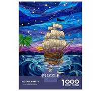 1000 Piece Jigsaw Puzzles for Adults Jigsaw Stained Glass Ship at Sea Puzzles for Adults Toy Wall Decor Perfect Decoration Challenging Game Gifts 70x50cm/1000pcs