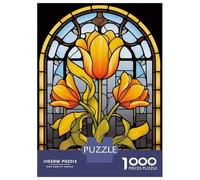 1000 Piece Jigsaw Puzzles for Adults Jigsaw Stained Glass Tulips Puzzles for Adults Brain Teaser Game Enhance Memory Fun Activities at Home 70x50cm/1000pcs