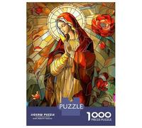1000 Piece Jigsaw Puzzles for Adults Jigsaw Stained Glass Virgin Mary with Roses Jigsaw for Adults Relax Games Improve Memory Challenging Game Gifts 70x50cm/1000pcs