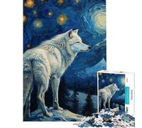 1000 Piece Jigsaw Puzzles for Adults Jigsaw Starlit White Wolf Teenager Puzzles Brain Teaser Game A Work of Art Challenging Game Gifts (Size 38x26cm)