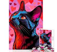 1000 Piece Jigsaw Puzzles for Adults Jigsaw Stylized Cat Portrait with Hearts Background Toy Wall Decor Birthday Gift Hands-on Game Enhance Love between Couples Size 38x52cm