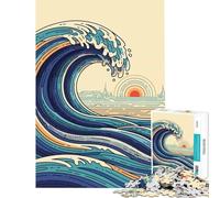 1000 Piece Jigsaw Puzzles for Adults Jigsaw Stylized Ocean Wave with Cityscape Practical Game Toy Intellectual Game Art Work Gifts Birthday Present (Size 38x52cm)