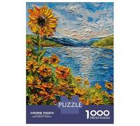 1000 Piece Jigsaw Puzzles for Adults Jigsaw Sunflower Field by The Lake Painting Puzzles for Adults Toy Wall Decor Perfect Decoration Challenging Game Gifts 70x50cm/1000pcs