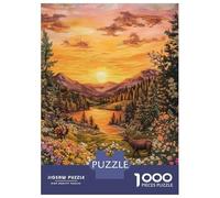1000 Piece Jigsaw Puzzles for Adults Jigsaw Sunset Deer Embroidery Adult Jigsaw Puzzle Hands-on Game Perfect Decoration Challenging Game Gifts 38x26cm/1000pcs