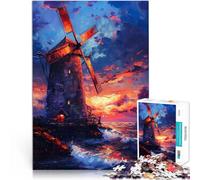 1000 Piece Jigsaw Puzzles for Adults Jigsaw Sunset Windmill Entspannungsspiele Wunschliste mit dem Weihnachtsmann38x26cm
