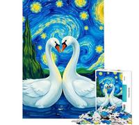 1000 Piece Jigsaw Puzzles for Adults Jigsaw Swans Under Starry Night Practical Game Toy Intellectual Game Art Work Gifts Birthday Present (Size 38x26cm)