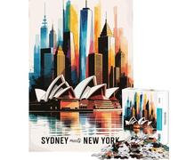 1000 Piece Jigsaw Puzzles for Adults Jigsaw Sydney Meets New York Cityscape Practical Game Toy Intellectual Game Art Work Gifts Birthday Present (Size 50x75cm)