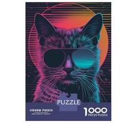 1000 Piece Jigsaw Puzzles for Adults Jigsaw The Retrowave Cat Teenager Puzzles Relaxing Games Hand Speed Race Christmas Birthday Gifts 70x50cm/1000pcs