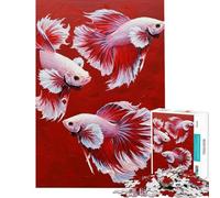 1000 Piece Jigsaw Puzzles for Adults Jigsaw Three Betta Fish on Red Background Jigsaws for Adults DIY Toys Stress Reliever Fun Activities at Home (Size 50x75cm)