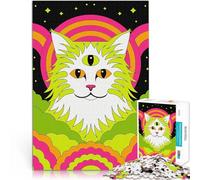 1000 Piece Jigsaw Puzzles for Adults Jigsaw Trippy Cat in Psychedelic Landscape Stressabbau tolles Geschenk52x38cm