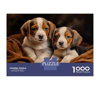1000 Piece Jigsaw Puzzles for Adults Jigsaw Two Beagle Puppies on Brown Blanket Puzzles for Adults Relax Games Birthday Present Christmas Birthday Gifts 52x38cm/1000pcs