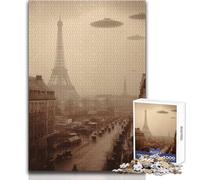 1000 Piece Jigsaw Puzzles for Adults Jigsaw UFOs Over Paris Retro Image Ideal for Quiet Relaxing Moments Clean Uniform Cut Leisure Toy Size 38x26cm