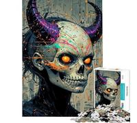 1000 Piece Jigsaw Puzzles for Adults Jigsaw Urban Devil Skull with Horns 1000 Piece Jigsaws Toy Wall Decor Precision Cutting Deal As Gifts for The Whole Family (38x26cm)