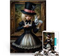 1000 Piece Jigsaw Puzzles for Adults Jigsaw Victorian Girl with Rabbit, Alice in Wonderland Inspired Difficult Hard Artwork Gift 50x70cm