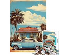 1000 Piece Jigsaw Puzzles for Adults Jigsaw Vintage Cuba Car Aesthetic Hands-on Game Learning Educational Toys Birthday Gifts for The Whole Family (Size 75x50cm)