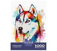 1000 Piece Jigsaw Puzzles for Adults Jigsaw Watercolor Siberian Husky Adult Puzzles Toy Wall Decor Presents for Women Christmas Birthday Gifts 52x38cm/1000pcs