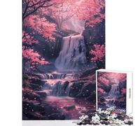 1000 Piece Jigsaw Puzzles for Adults Jigsaw Waterfall Sakura Trees Educational Toy Great Gift Relax Games Fun at Home Activities, size 50x75cm