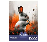 1000 Piece Jigsaw Puzzles for Adults Jigsaw Whimsical Bunny in Floral Meadow Puzzles for Adults Brain Teaser Game Enhance Memory Fun Activities at Home 38x26cm/1000pcs