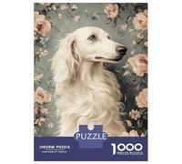 1000 Piece Jigsaw Puzzles for Adults Jigsaw White Borzoi Dog in Floral Frame Puzzles for Adults Toy Wall Decor Perfect Decoration Challenging Game Gifts 70x50cm/1000pcs