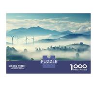 1000 Piece Jigsaw Puzzles for Adults Jigsaw Wind Turbines in Misty Landscape Jigsaws for Adults Relaxing Games Analysis And Logic Fun at Home Activities, 38x26cm/1000pcs