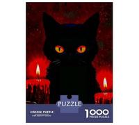 1000 Piece Jigsaw Puzzles for Adults Jigsaw Witch Black Cat And Red Candles Puzzles for Adults Relax Games Birthday Present Christmas Birthday Gifts 70x50cm/1000pcs