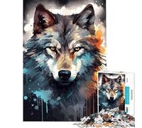 1000 Piece Jigsaw Puzzles for Adults Jigsaw Wolf Face Dark Watercolor Toys Educational Games Practical Game Analysis And Logic Funny Gifts (Size 38x26cm)