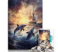 1000 Piece Jigsaw Puzzles for Adults Jumping Dolphins 1000 Piece Jigsaw,Fun Activity for Home, Rainy Days Toys, Birthday Gifts 26x38cm