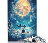 1000 Piece Jigsaw Puzzles for Adults Kayaking Under The Moon Jigsaw Puzzles for Adults, Wooden Puzzles Educational Stress Relief Toy Puzzle 1000pcs (75x50cm)