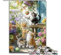 1000 Piece Jigsaw Puzzles for Adults Kitten in The Garden Wooden Jigsaw Puzzles 50X75CM Challenging DIY Brain Teaser, Perfect Family Game Or Decorative Gift