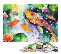 1000 Piece Jigsaw Puzzles for Adults Koi Fish Pond Watercolor Jigsaw Puzzles for Adults, Wooden Puzzles Educational Stress Relief Toy Puzzle 1000pcs (75x50cm)