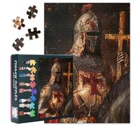 1000 Piece Jigsaw Puzzles for Adults, Large 70x50cm Templar Knight Holding Sword Knight Warrior Puzzle, Thick Recycled Board with Reference Poster, Ideal Fit for Standard Frames