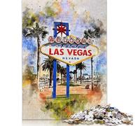 1000 Piece Jigsaw Puzzles for Adults Las Vegas in Watercolor Jigsaw Puzzles for Adults, Wooden Puzzles Educational Stress Relief Toy Puzzle 1000pcs (75x50cm)