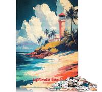 1000 Piece Jigsaw Puzzles for Adults Lighthouse Beach Art Poster Jigsaw Puzzles for Adults, Wooden Puzzles Educational Stress Relief Toy Puzzle 1000pcs (75x50cm)