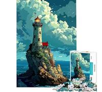 1000 Piece Jigsaw Puzzles for Adults Lighthouse on Rocky Island Digital Art Impossible Game for Educational Game Challenge Toy Gifts Ideas Learning Educational (Size 38x26cm)