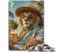 1000 Piece Jigsaw Puzzles for Adults Lion on Vacation Learning Educational Toys Unique Home Decor And Gifts for 14+ 26x38cm