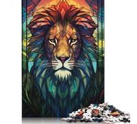 1000 Piece Jigsaw Puzzles for Adults Lion Stained Glass Wooden Jigsaw Puzzles for Adults Puzzles Educational Puzzle for Family And Friends Gifts 1000pcs (75x50cm)
