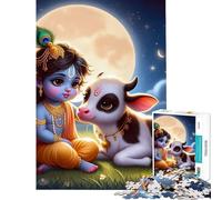 1000 Piece Jigsaw Puzzles for Adults Little Krishna with Calf Fun Activities at Home Presents for Women Family Games Suitable for People Aged 14 And Above (38X26CM)