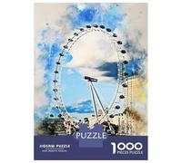 1000 Piece Jigsaw Puzzles for Adults London Eye in Watercolor Jigsaws for Adults Brain Teaser Game Stress Reliever for Is Ideal As A Gift 52x38cm/1000pcs